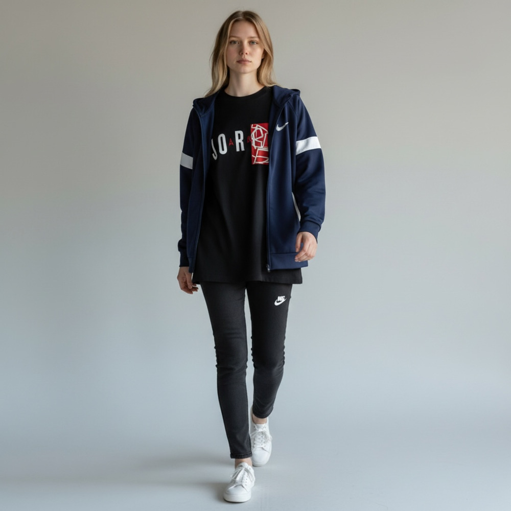 Nike Strike 21 Fleece Full-Zip Navy Blue Hoodie with White Chest Stripe